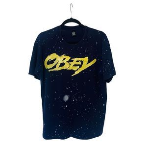 5 for $30 Obey Custom Painted Short Sleeve T-Shirt Blue Yellow White Men's Large
